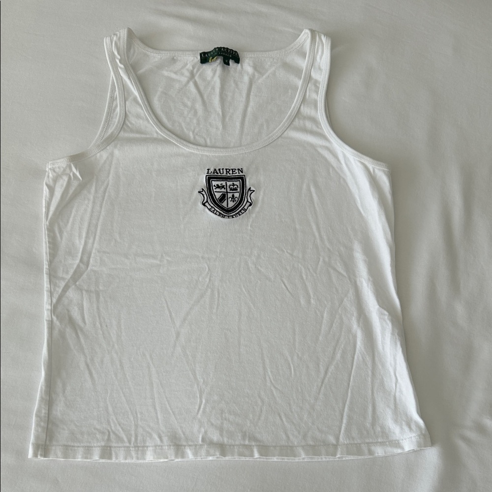 Lauren White Tank Top with Crest Design